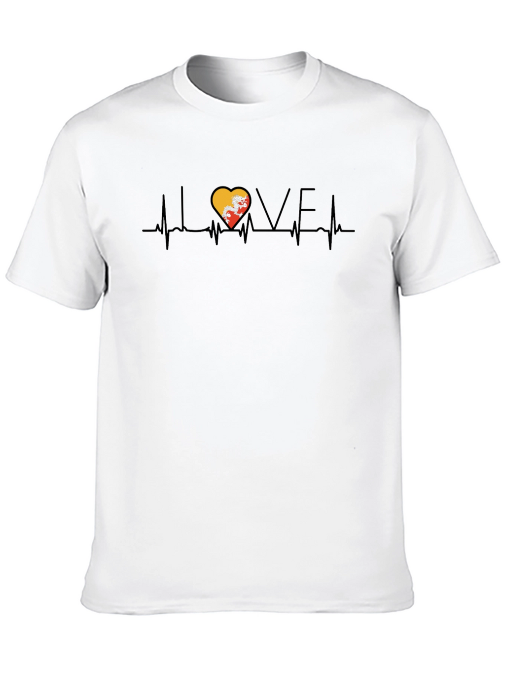Bhutan Flag Heartbeat Love Graphic T-Shirt