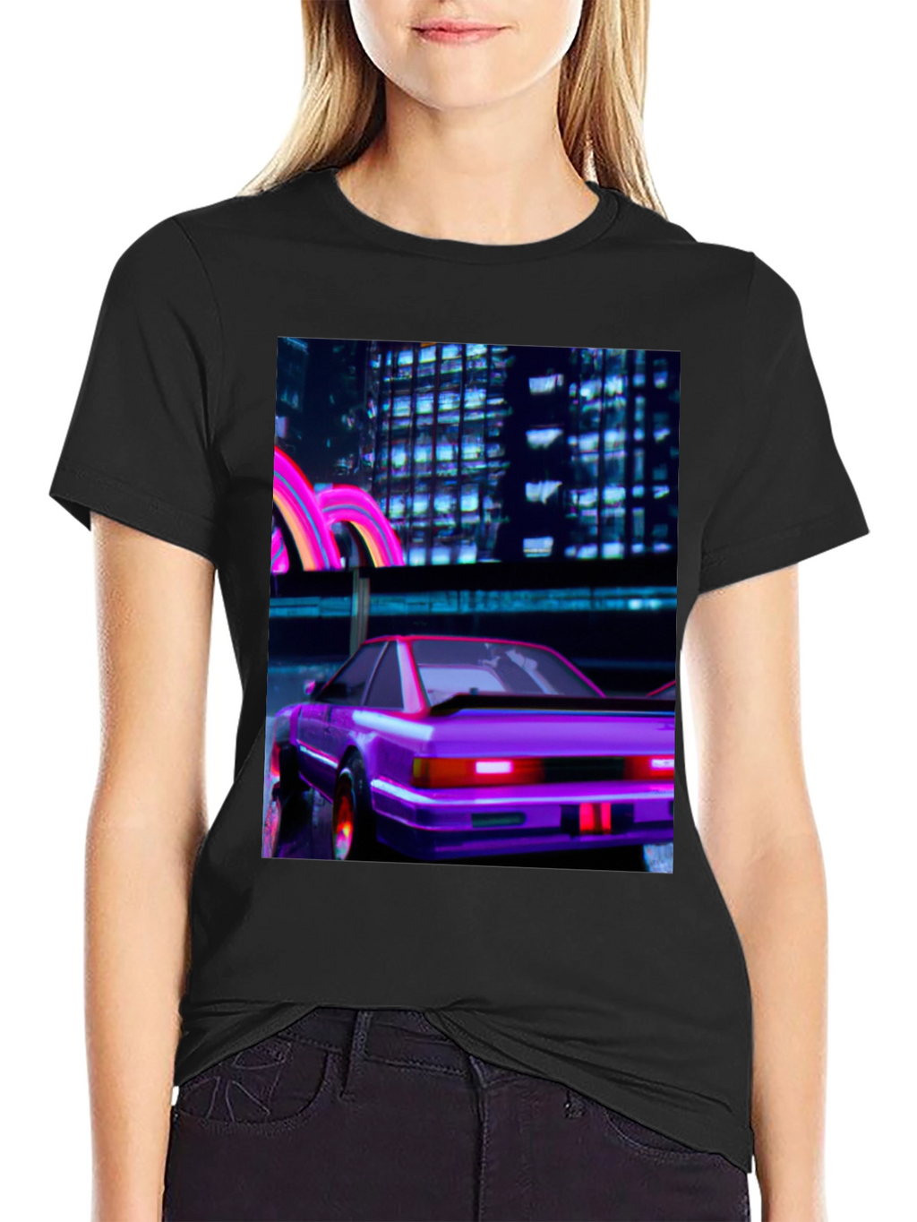 Cyberpunk Car T-Shirt - Retro Neon City Graphic Tee