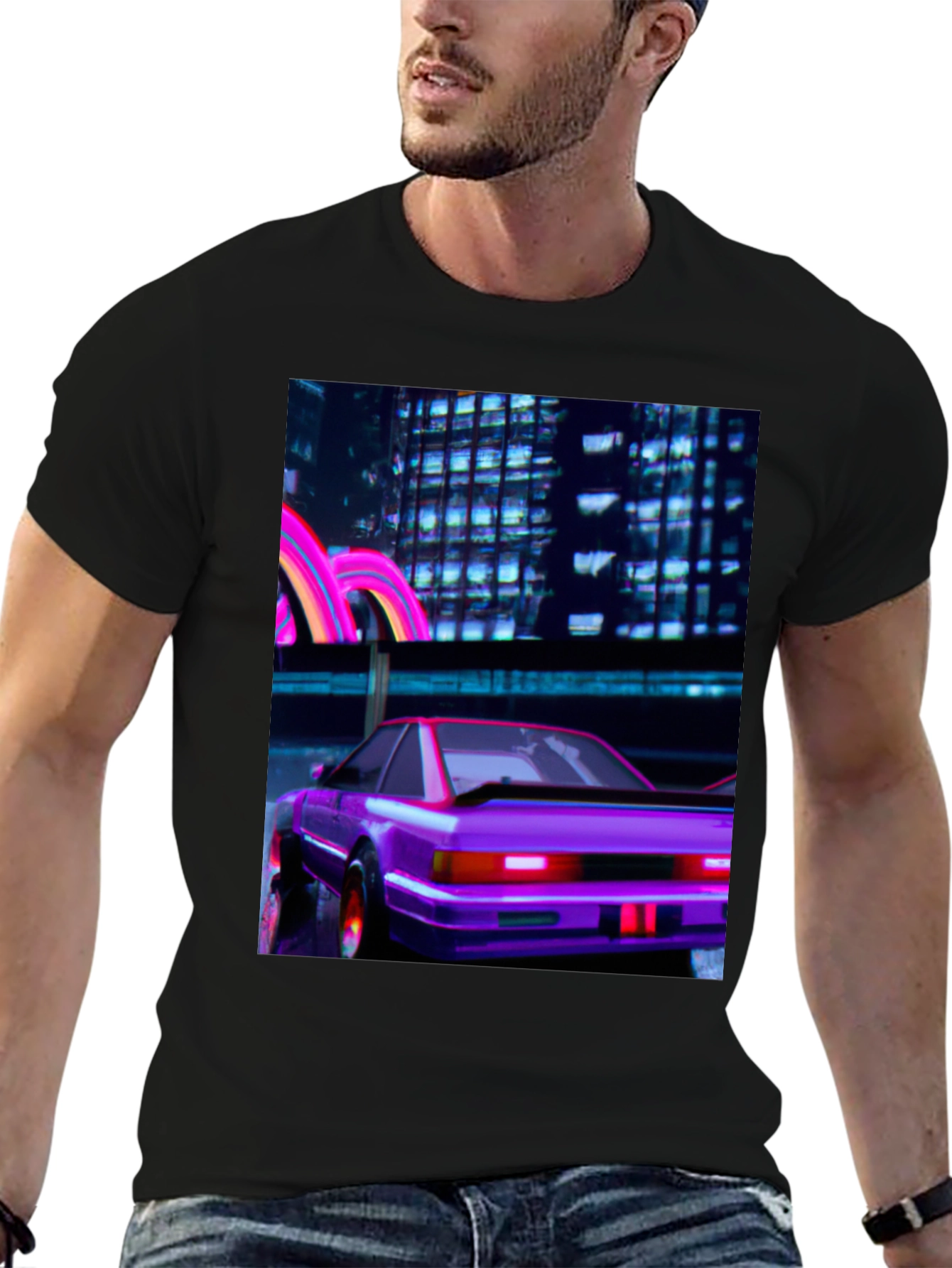 Cyberpunk Car T-Shirt - Retro Neon City Graphic Tee
