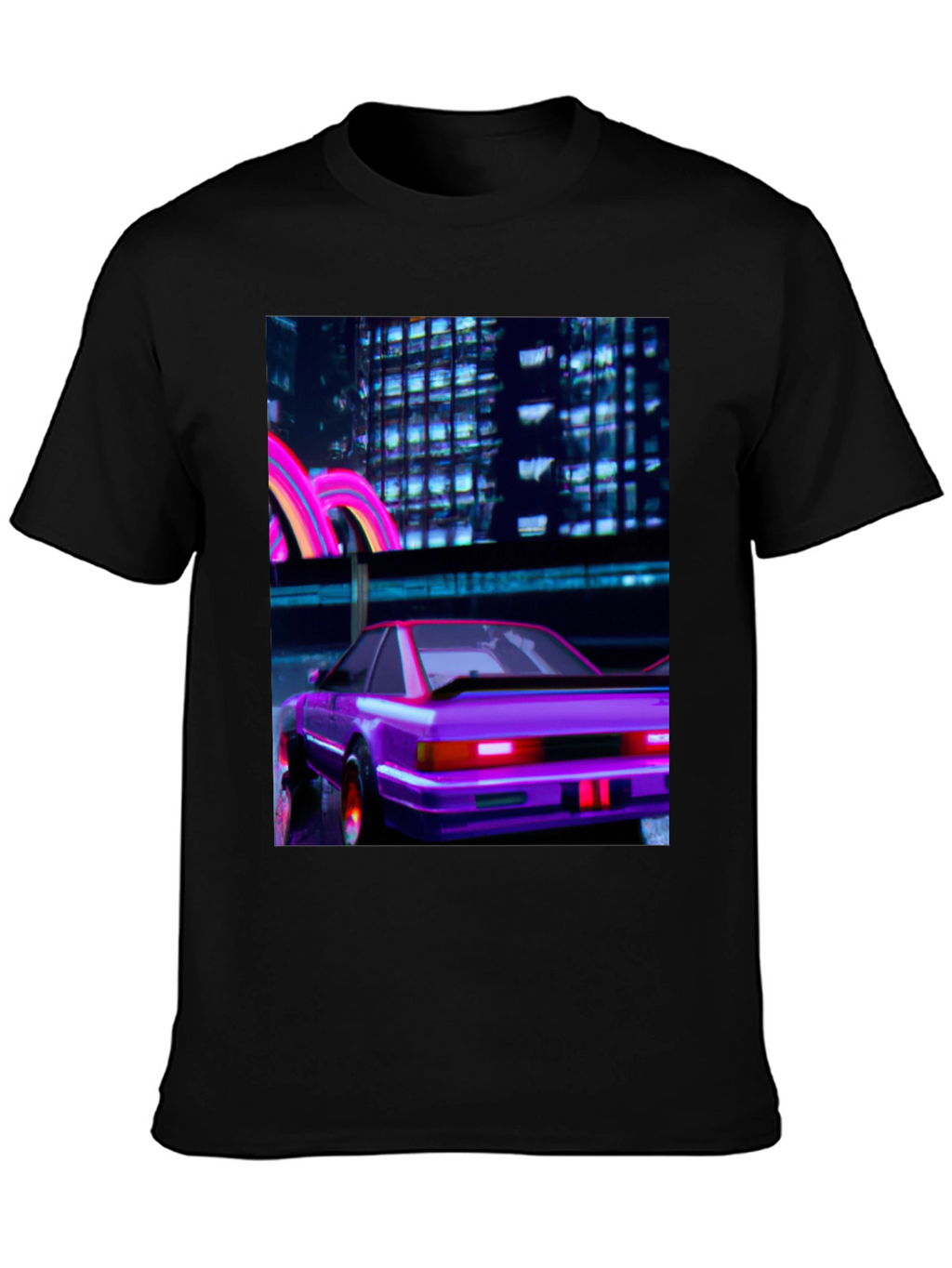 Cyberpunk Car T-Shirt - Retro Neon City Graphic Tee