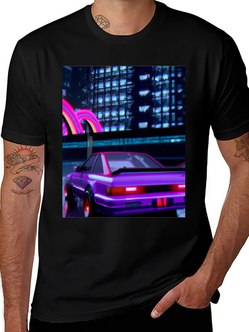 Cyberpunk Car T-Shirt - Retro Neon City Graphic Tee