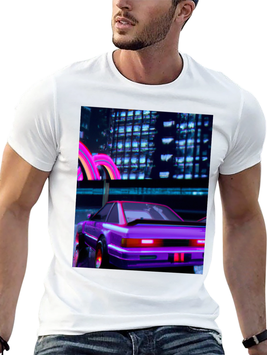 Cyberpunk Car T-Shirt - Retro Neon City Graphic Tee