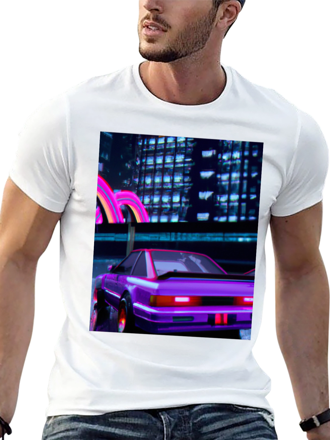 Cyberpunk Car T-Shirt - Retro Neon City Graphic Tee
