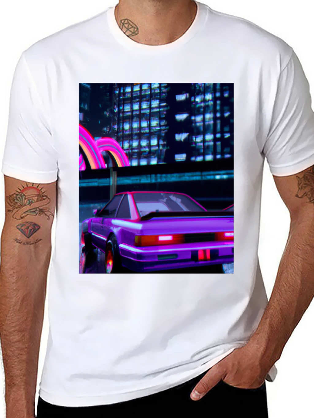 Cyberpunk Car T-Shirt - Retro Neon City Graphic Tee