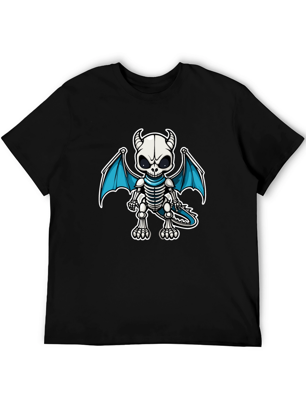 Skeleton Dragon Graphic Tee - Black Cotton Shirt