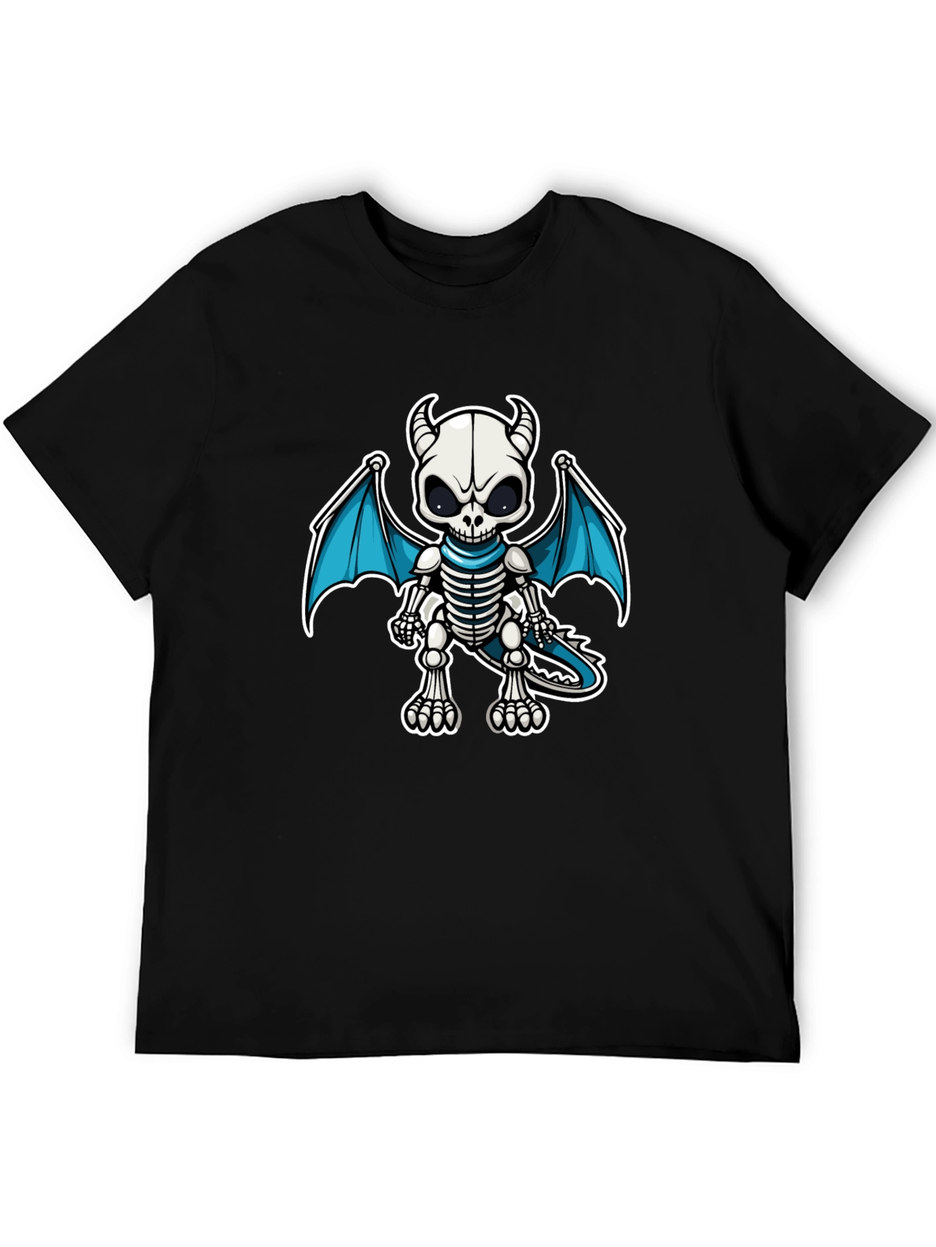 Skeleton Dragon Graphic Tee - Black Cotton Shirt
