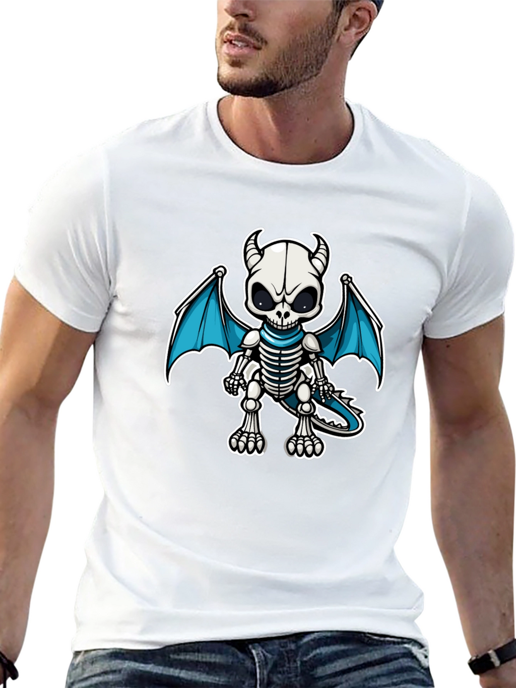 Skeleton Dragon Graphic Tee - Black Cotton Shirt