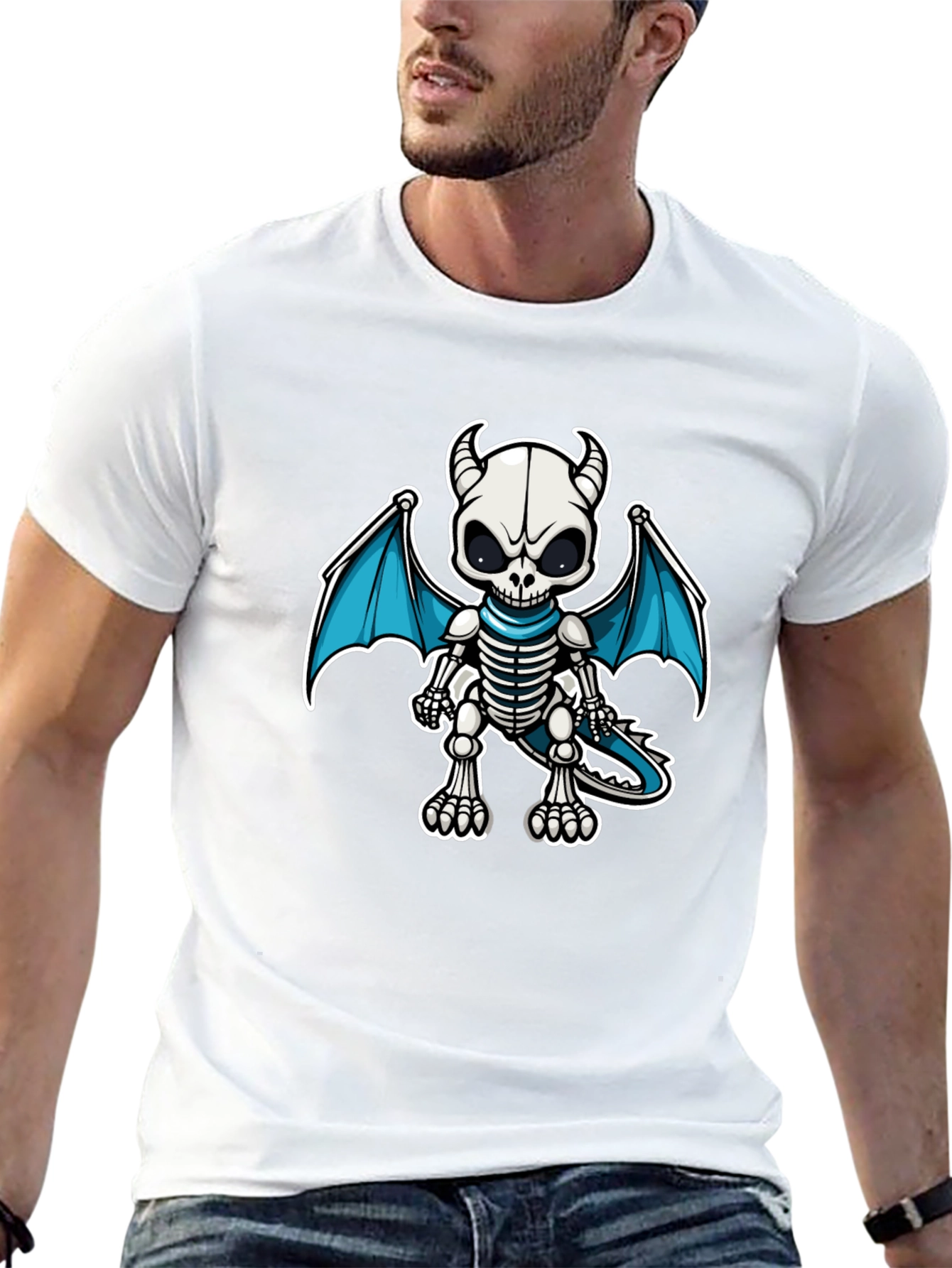Skeleton Dragon Graphic Tee - Black Cotton Shirt