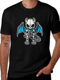Skeleton Dragon Graphic Tee - Black Cotton Shirt