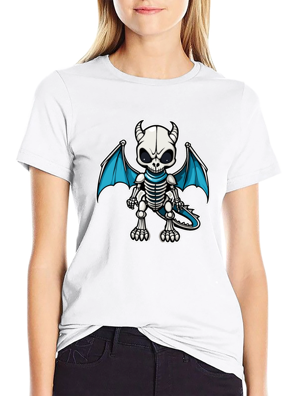 Skeleton Dragon Graphic Tee - Black Cotton Shirt