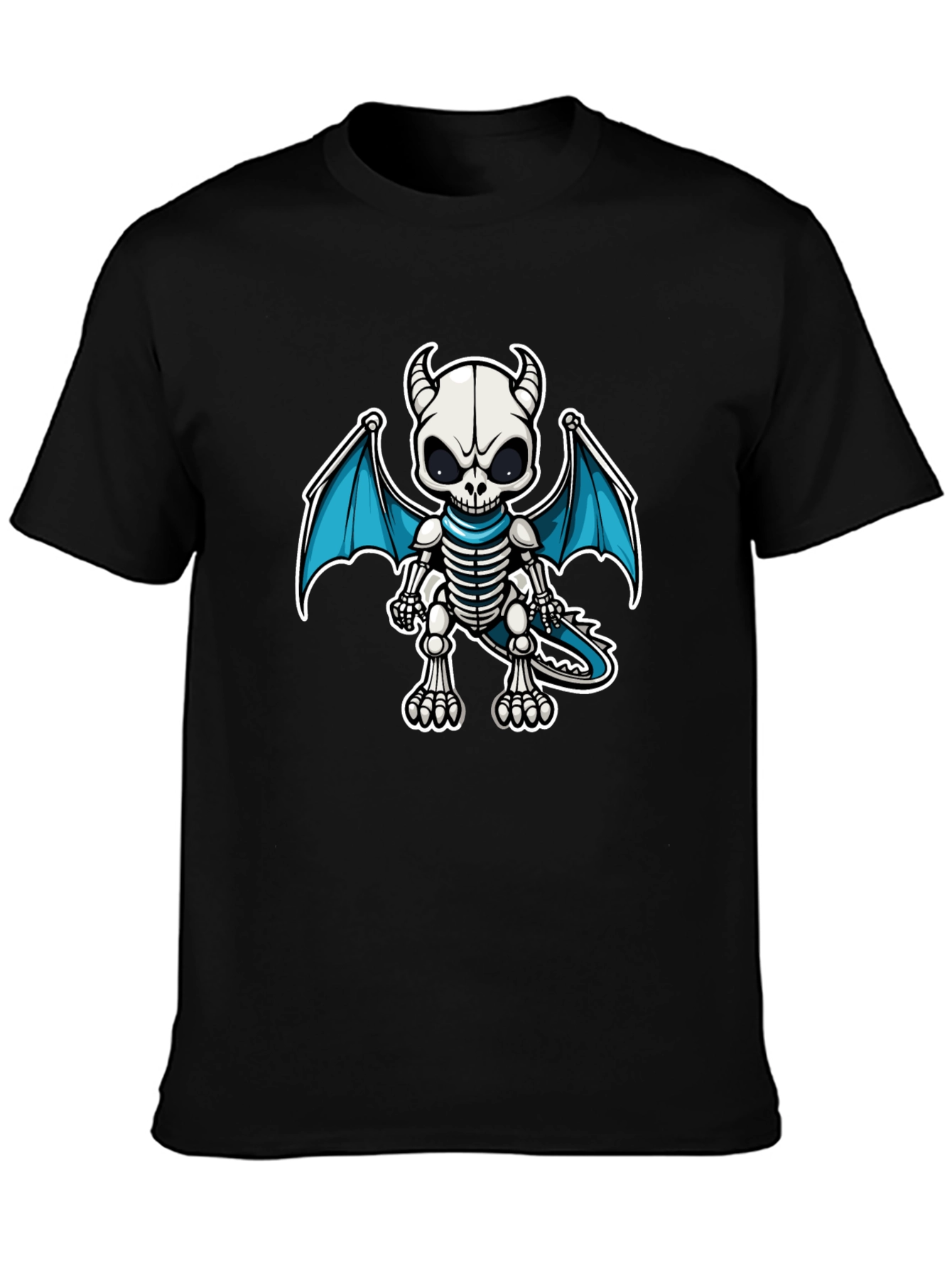 Skeleton Dragon Graphic Tee - Black Cotton Shirt