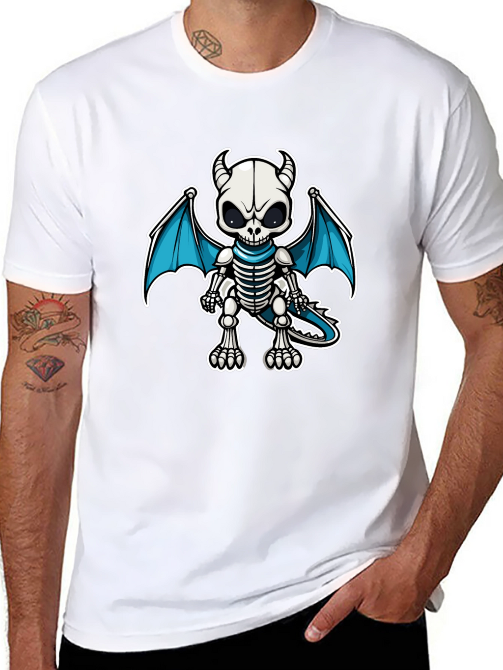Skeleton Dragon Graphic Tee - Black Cotton Shirt