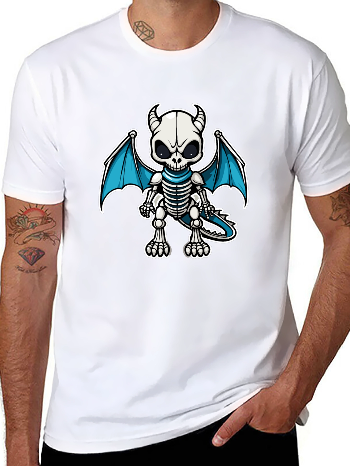 Skeleton Dragon Graphic Tee - Black Cotton Shirt