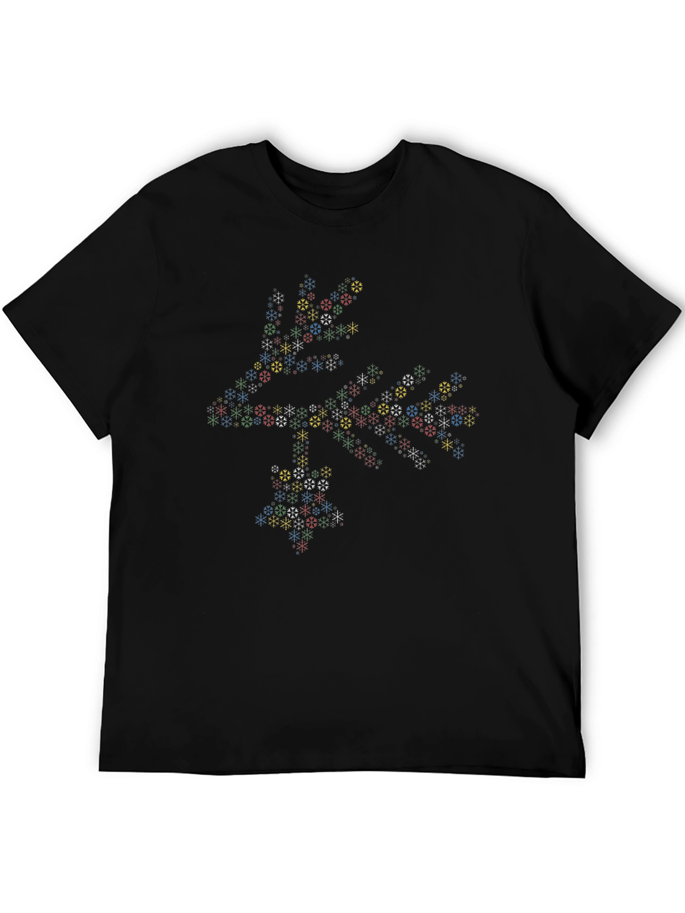 Geometric Snowflake Pattern Black T-Shirt