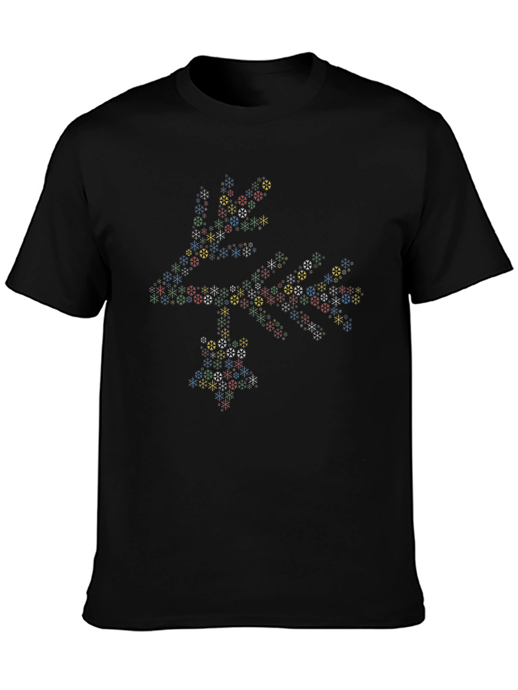 Geometric Snowflake Pattern Black T-Shirt
