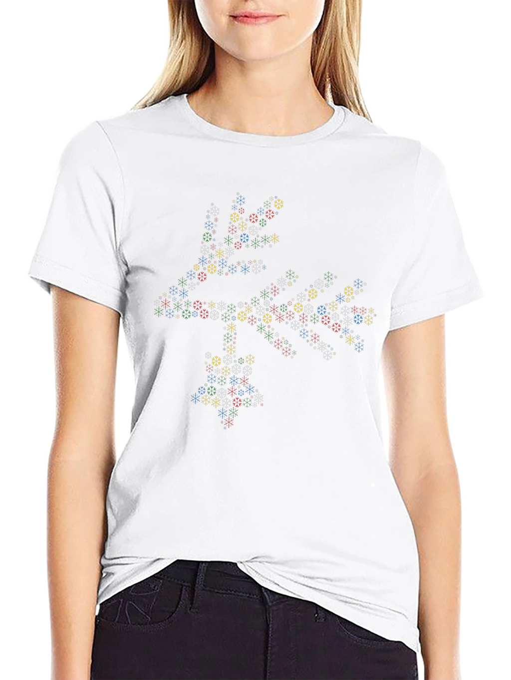 Geometric Snowflake Pattern Black T-Shirt