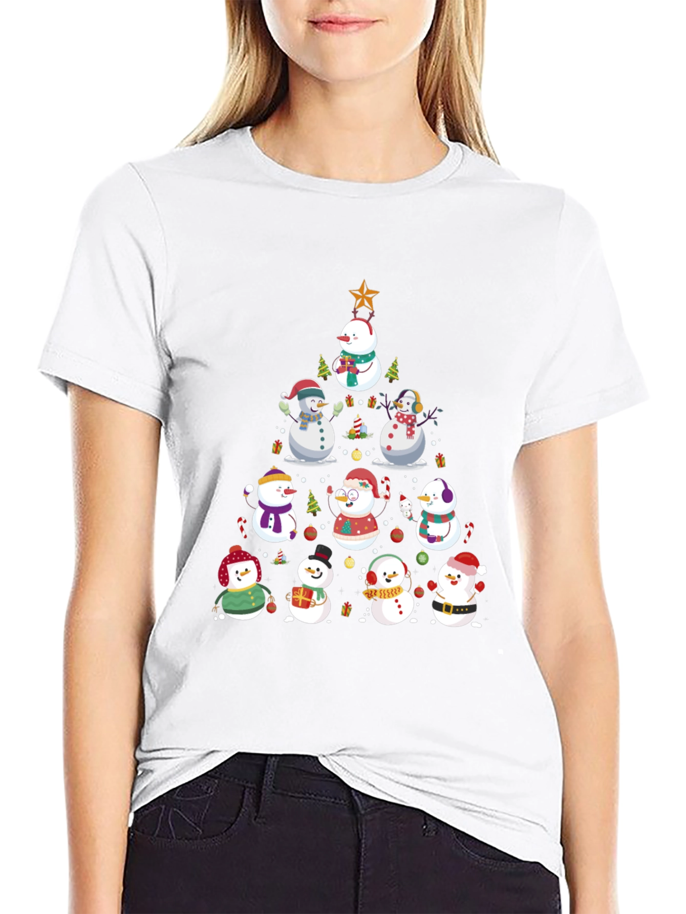 Festive Snowman Christmas Tree T-Shirt