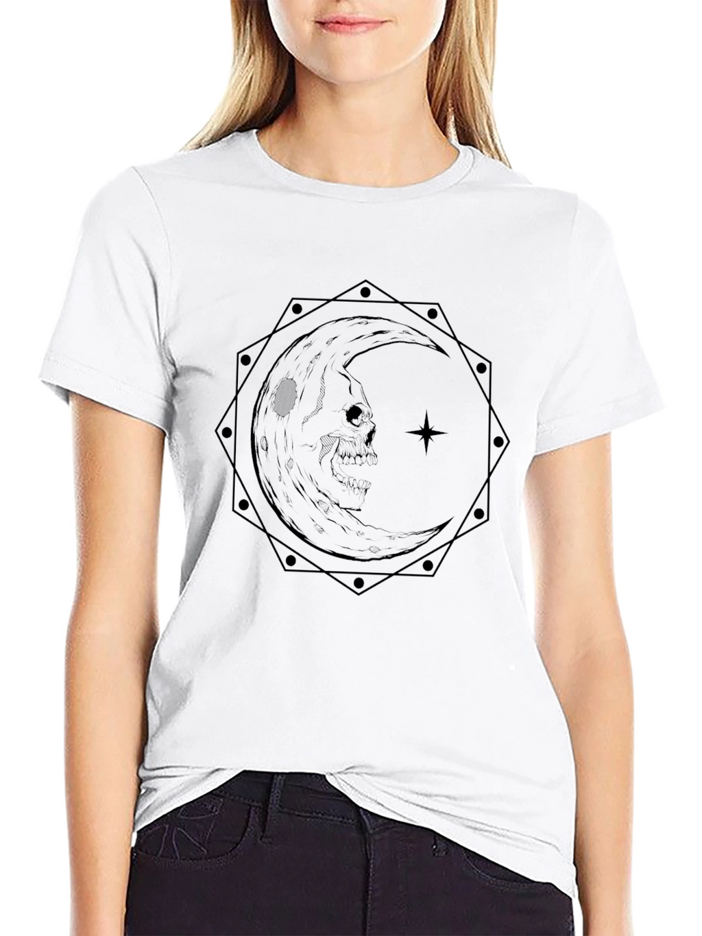 Skull Moon Graphic Tee - Gothic Style Black T-Shirt