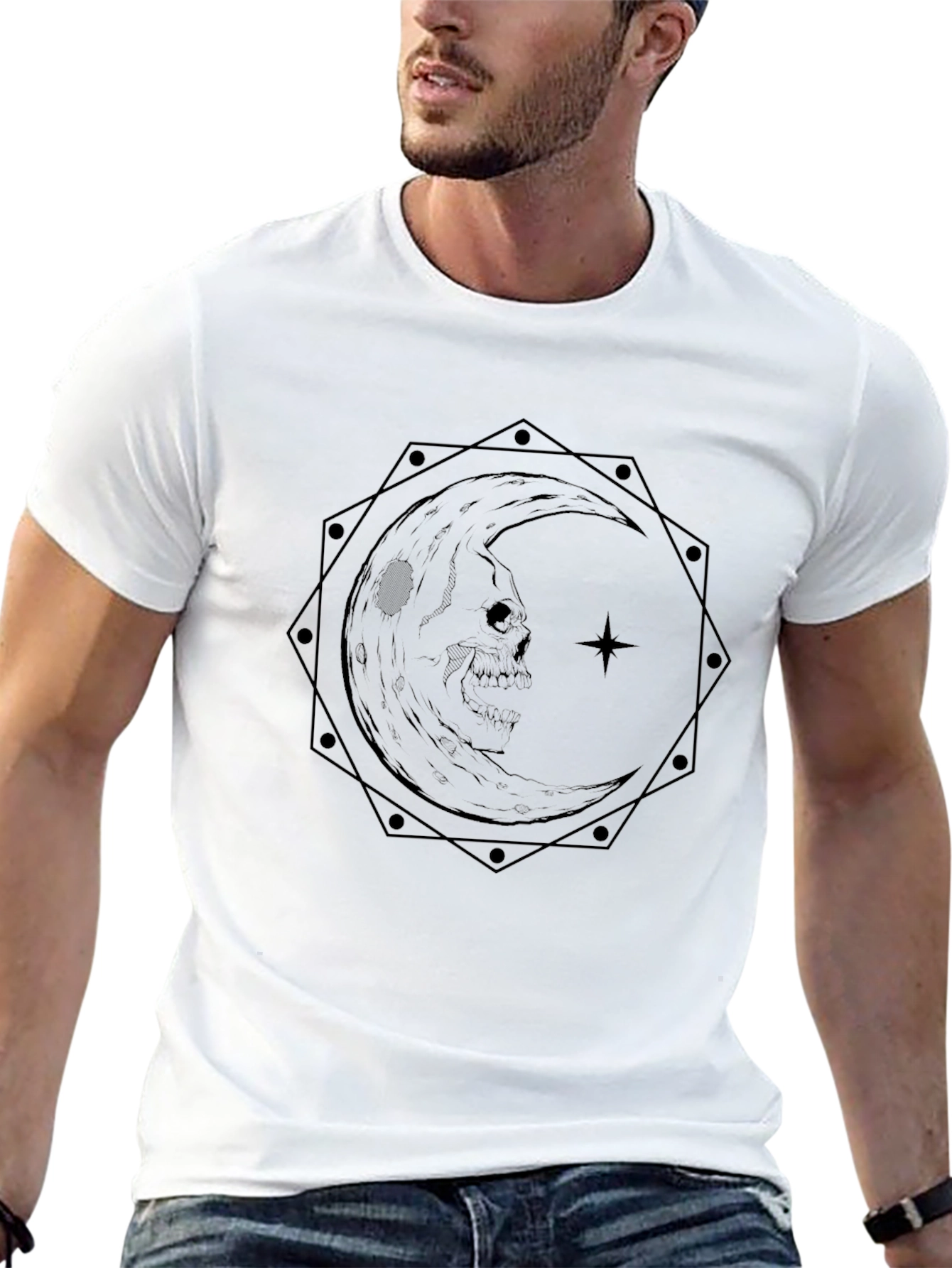 Skull Moon Graphic Tee - Gothic Style Black T-Shirt