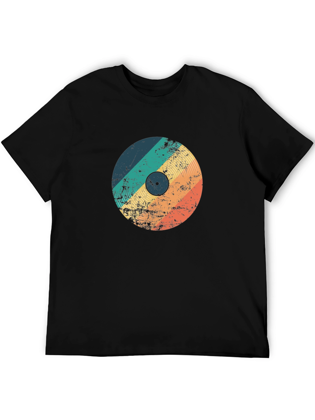 Retro Vinyl Record Graphic Tee - Black Cotton T-Shirt
