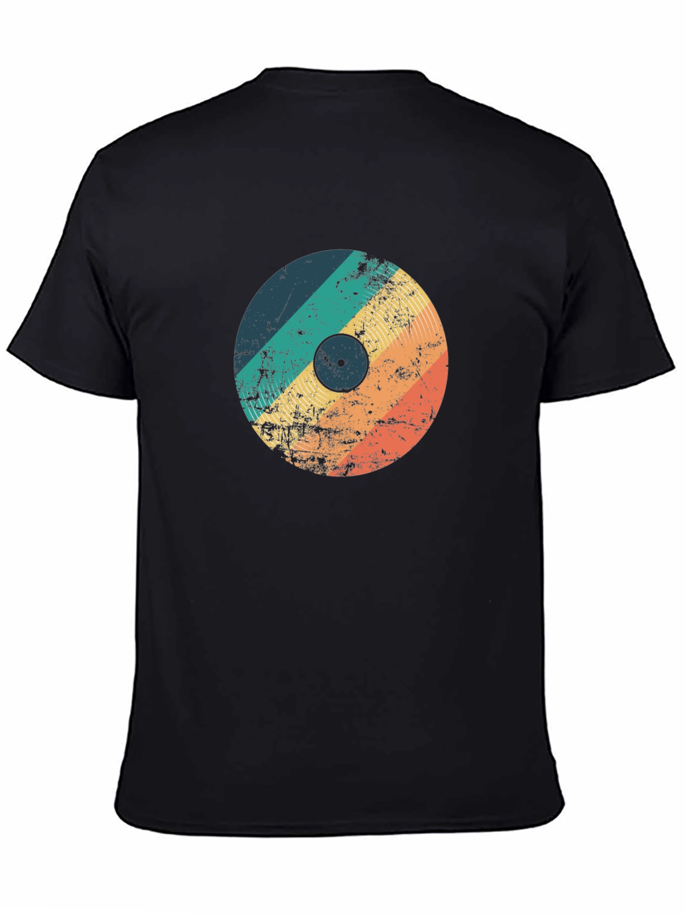 Retro Vinyl Record Graphic Tee - Black Cotton T-Shirt
