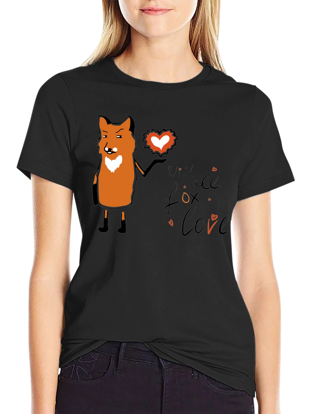 Fox With All My Love Black T-Shirt
