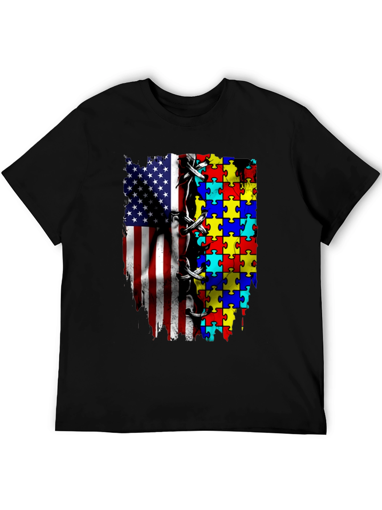 Autism Awareness USA Flag Puzzle T-Shirt