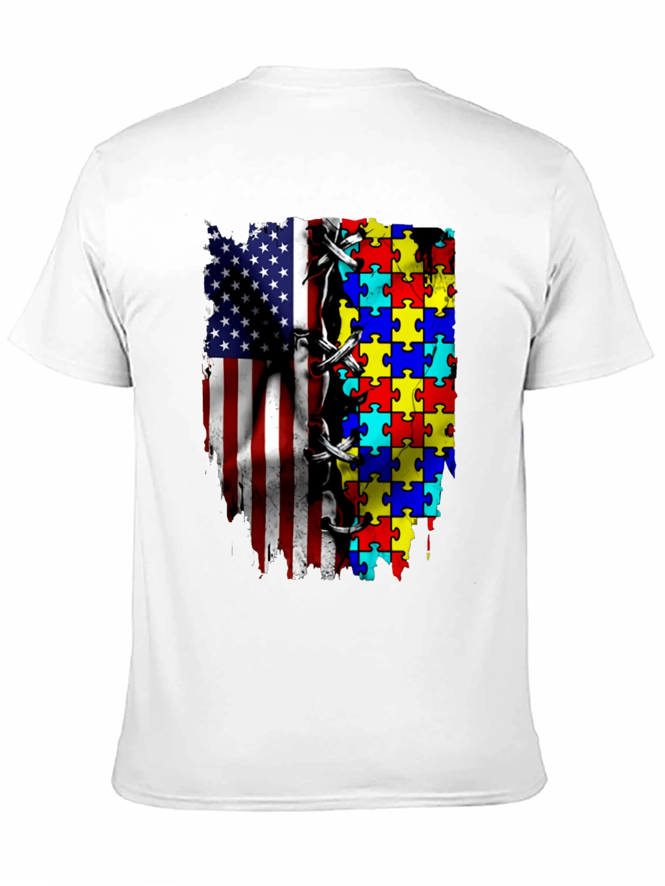 Autism Awareness USA Flag Puzzle T-Shirt