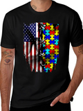 Autism Awareness USA Flag Puzzle T-Shirt