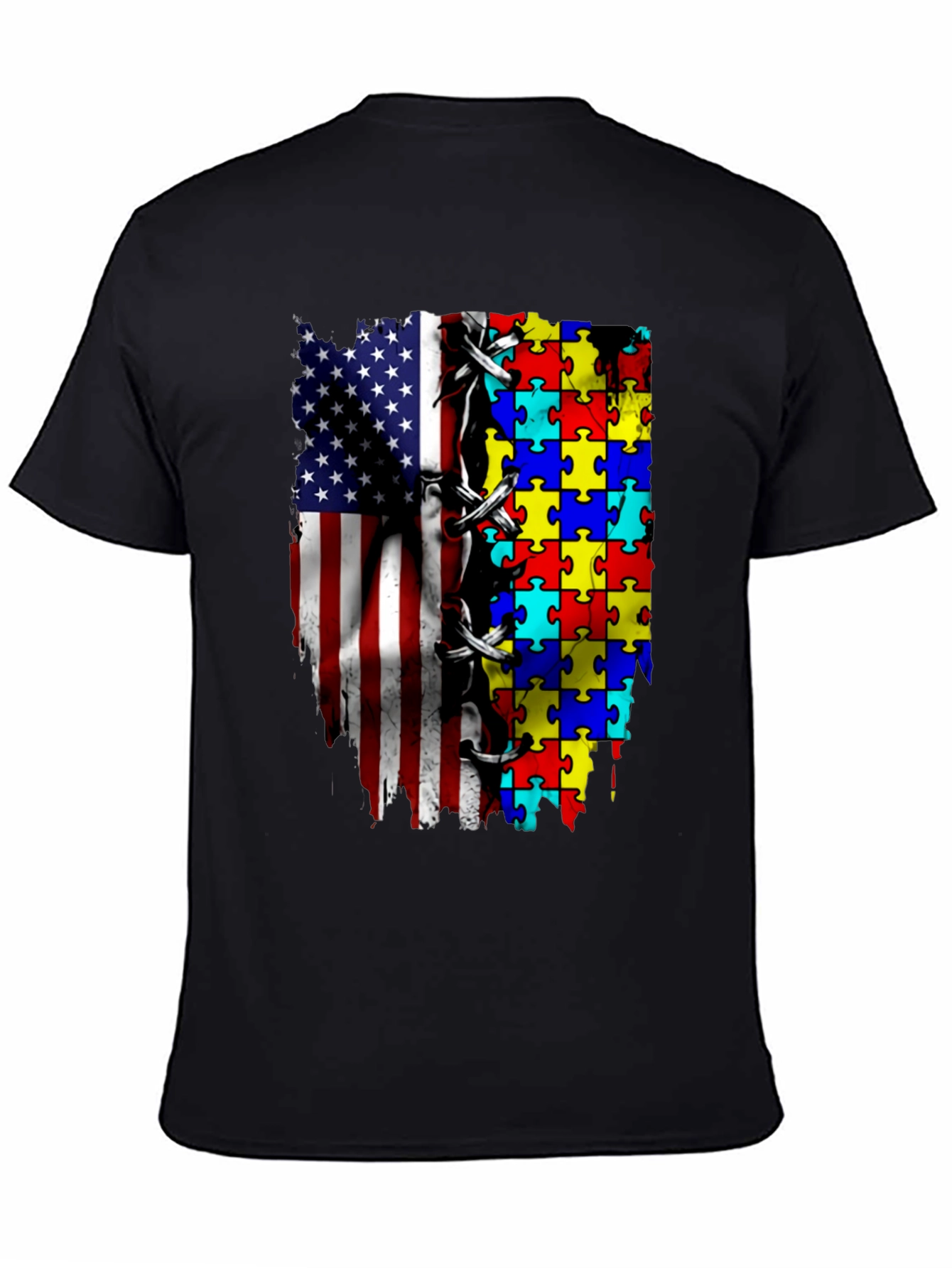 Autism Awareness USA Flag Puzzle T-Shirt