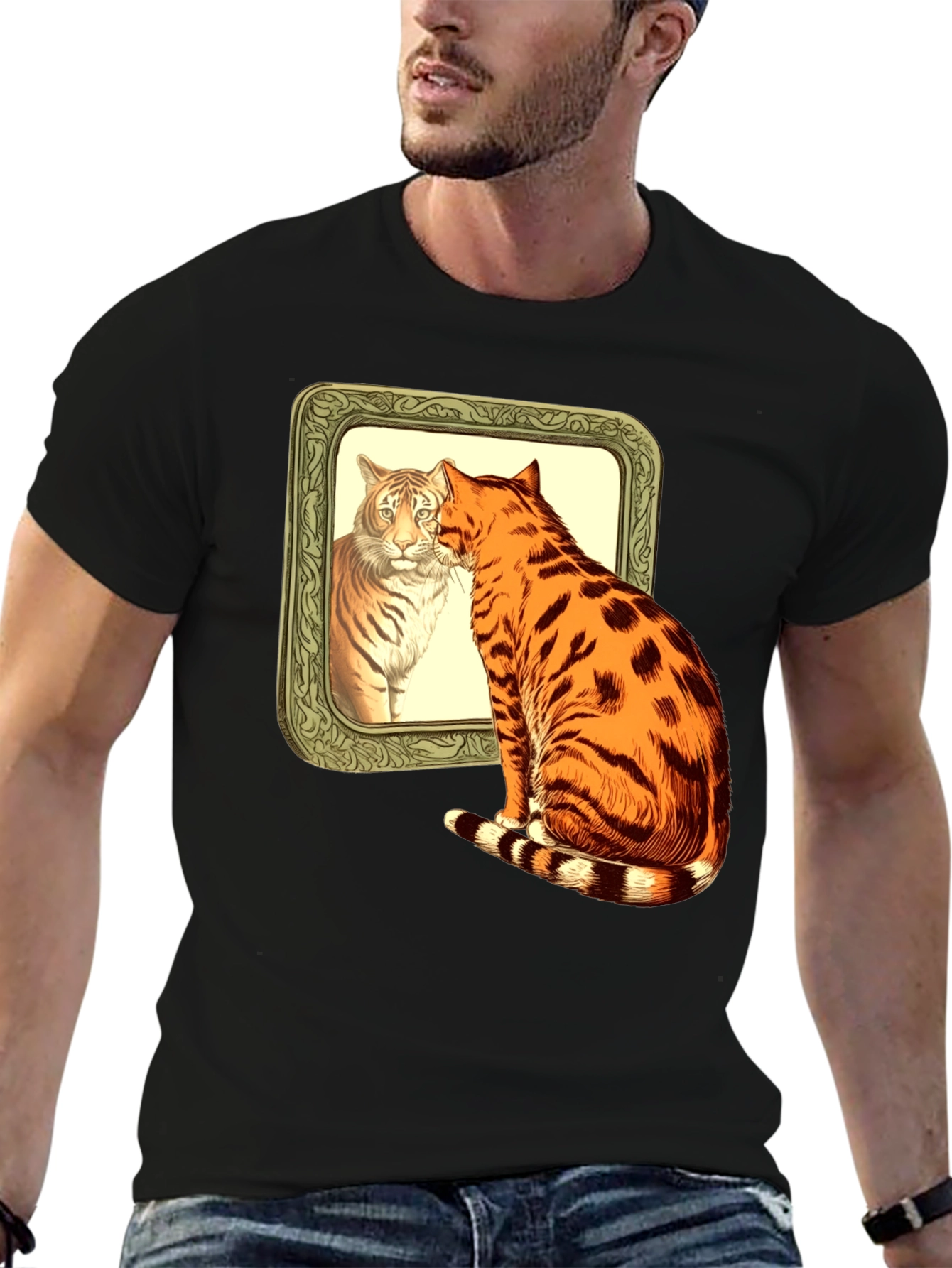 Cat Tiger Reflection Graphic T-Shirt