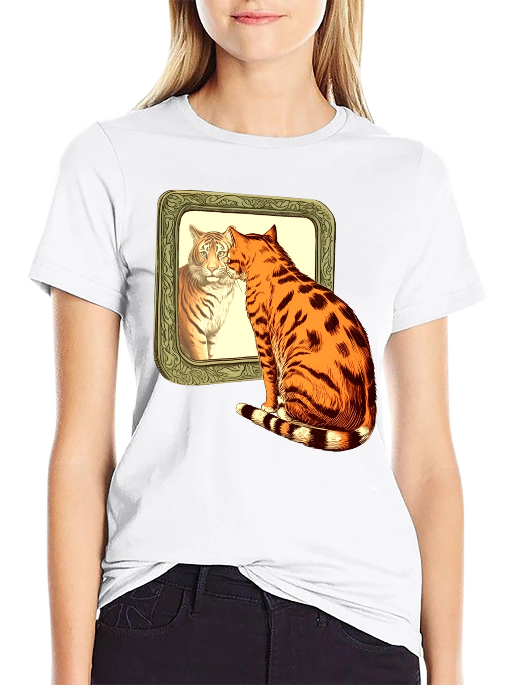 Cat Tiger Reflection Graphic T-Shirt