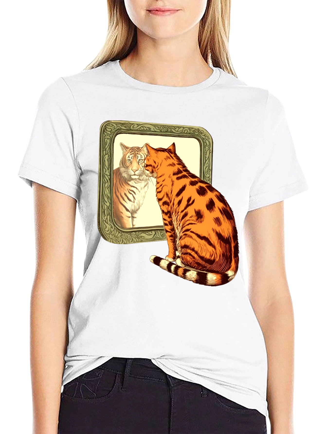 Cat Tiger Reflection Graphic T-Shirt
