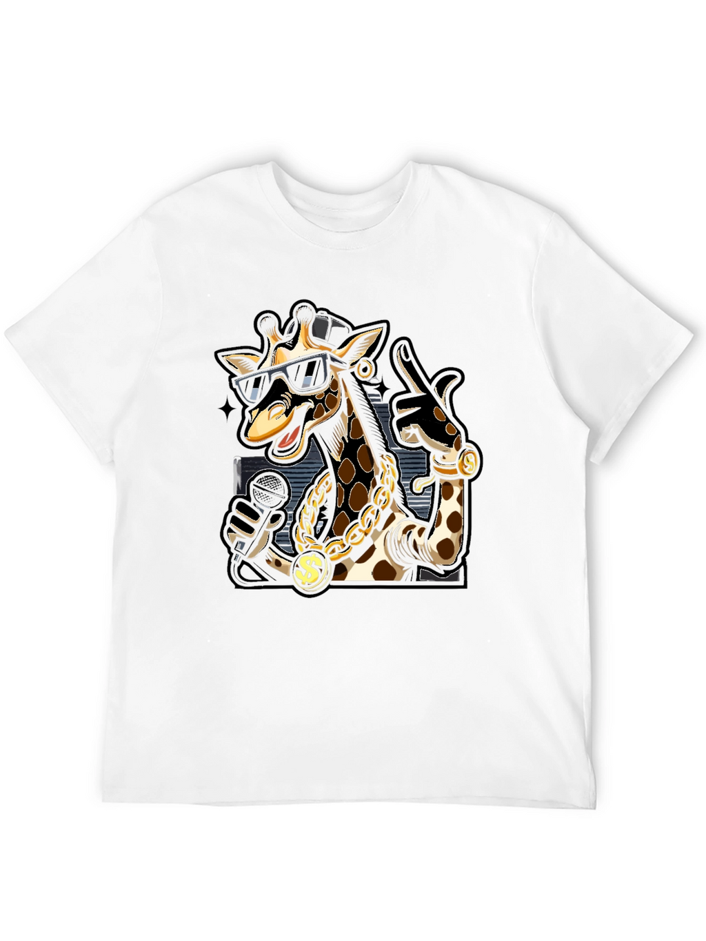 Rapper Giraffe Graphic T-Shirt - Black