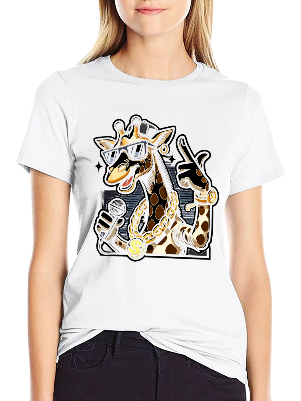 Rapper Giraffe Graphic T-Shirt - Black