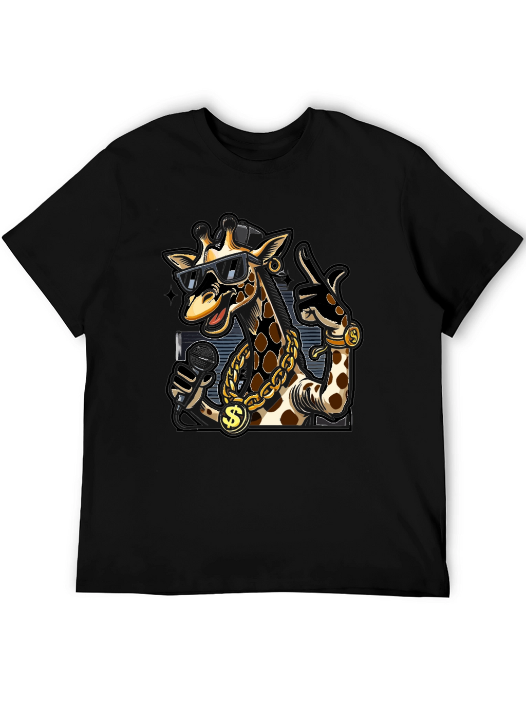 Rapper Giraffe Graphic T-Shirt - Black