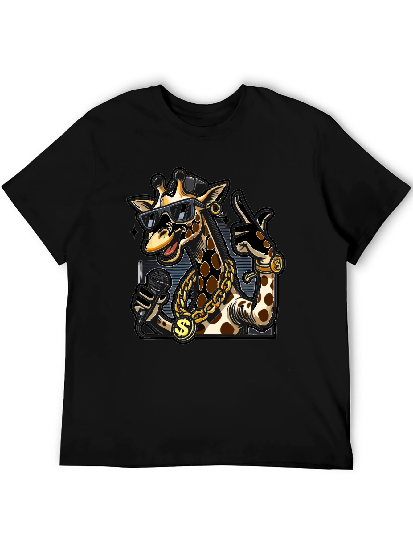 Rapper Giraffe Graphic T-Shirt - Black