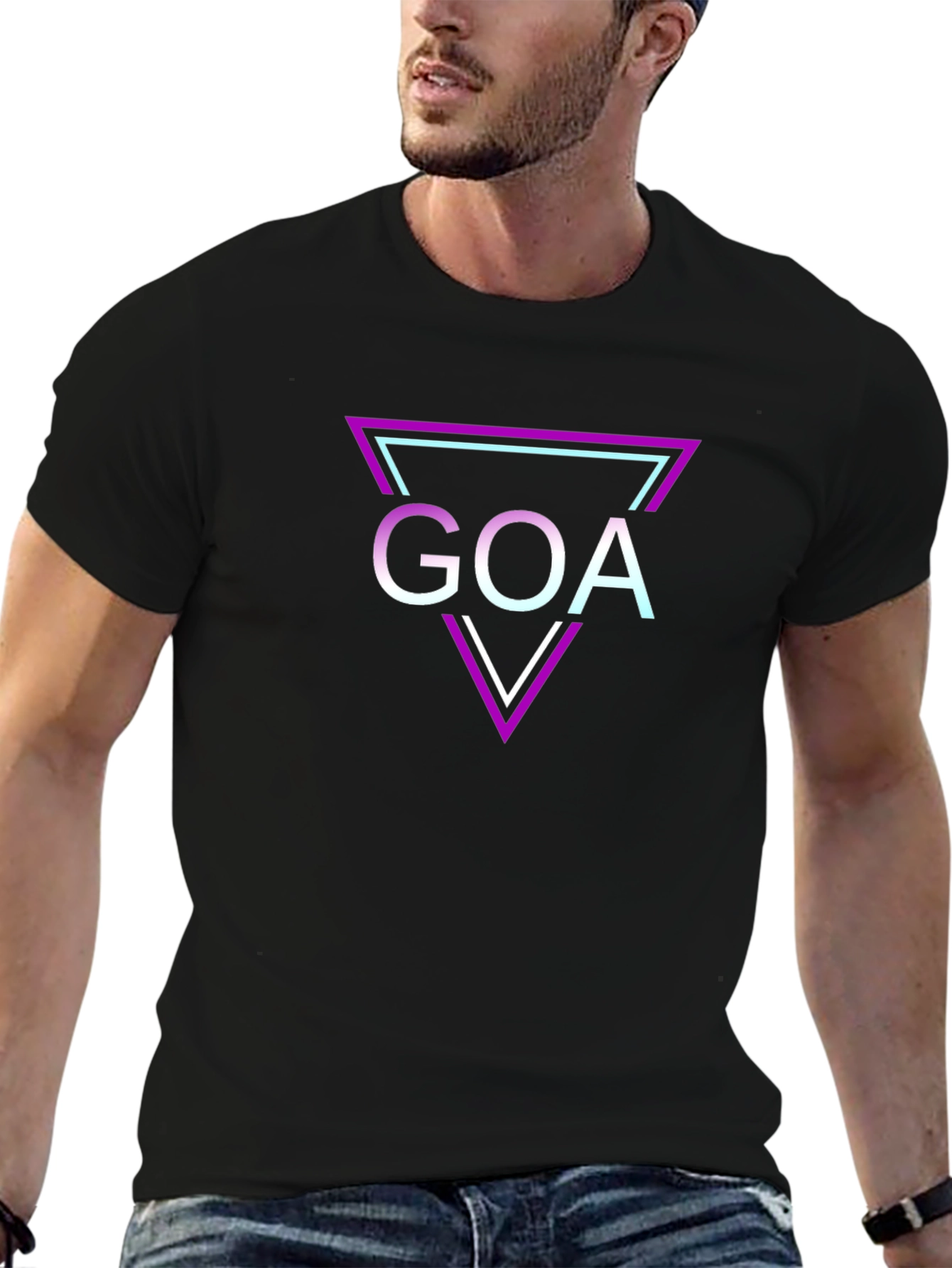 Retro Goa Triangle Graphic Tee - Black Cotton T-Shirt