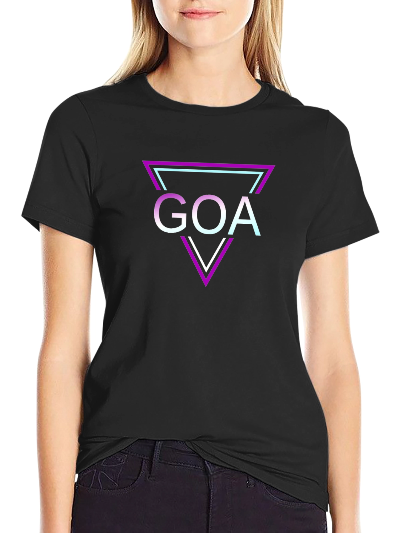 Retro Goa Triangle Graphic Tee - Black Cotton T-Shirt
