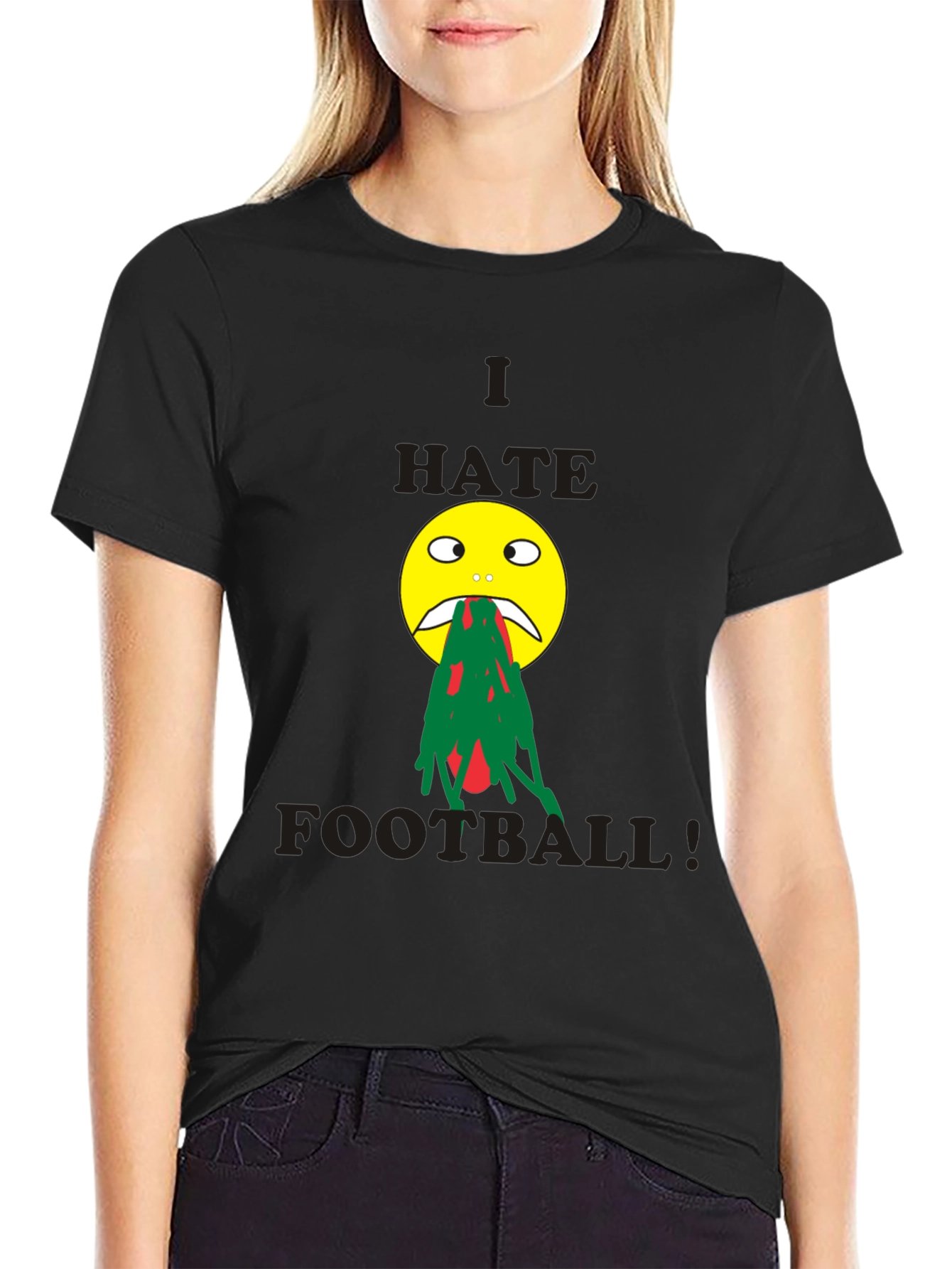 I Hate Football Graphic T-Shirt - Funny Emoji Tee