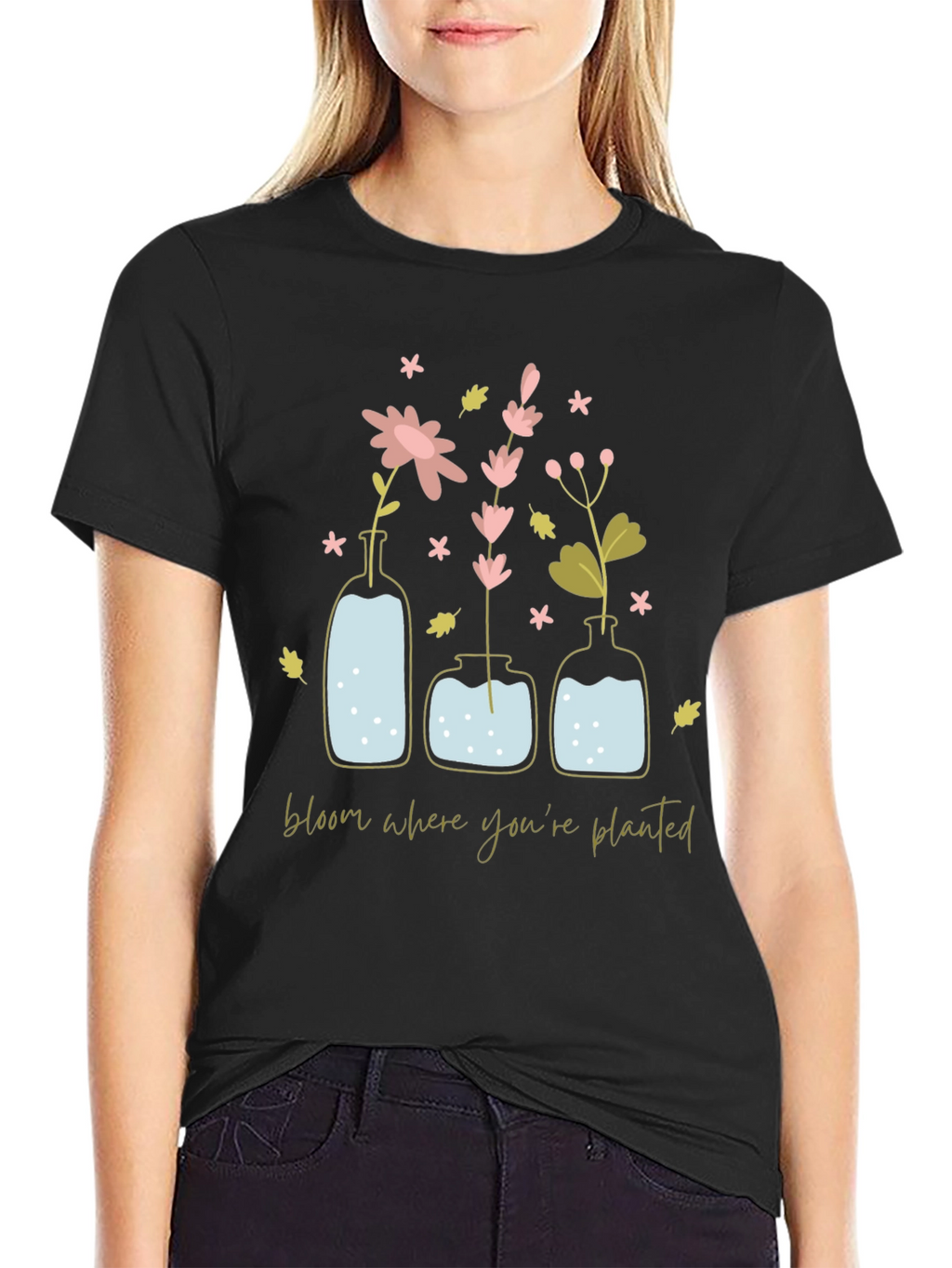 Bloom Where Youre Planted Graphic Tee - Black