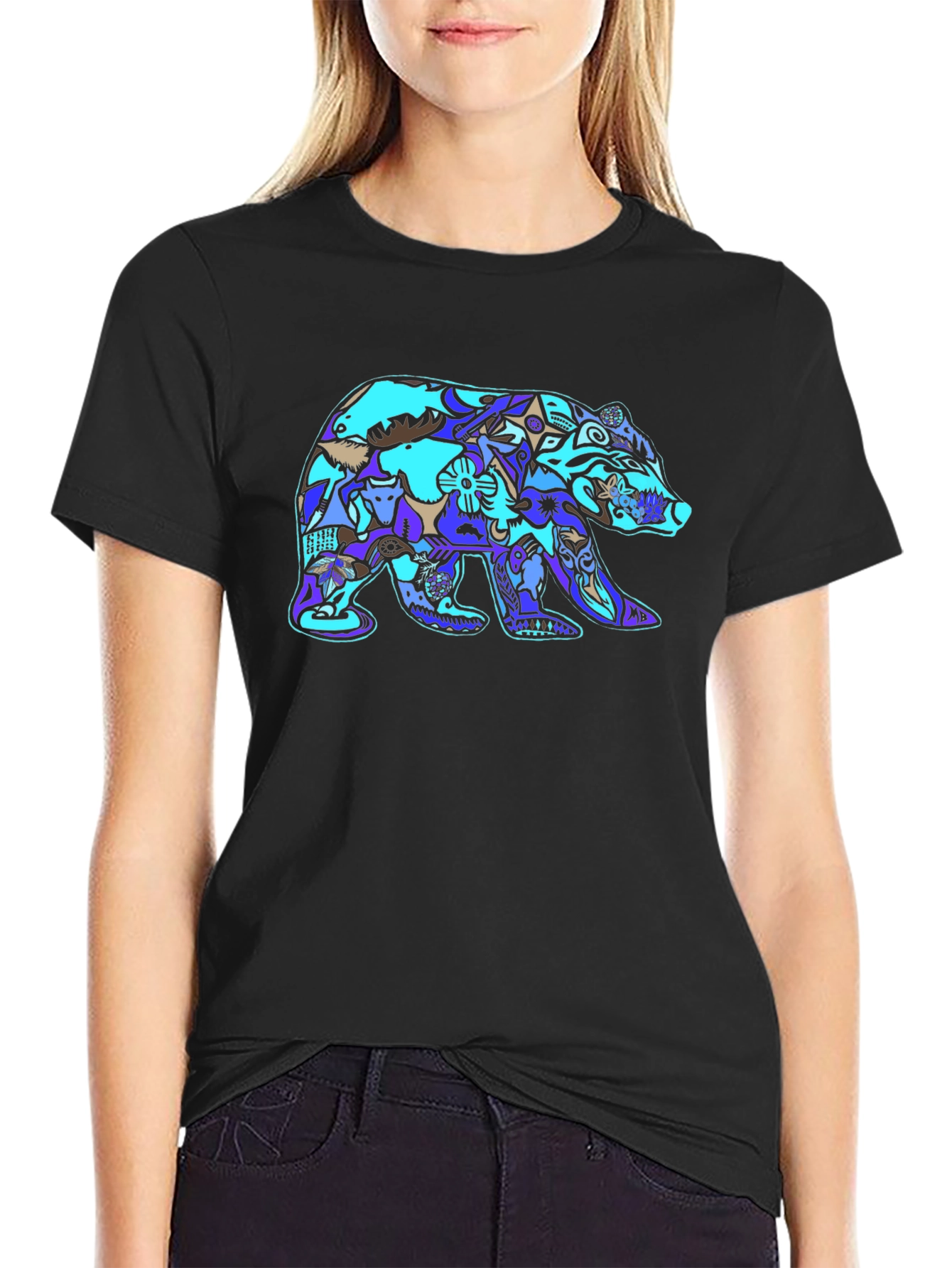 Bear Design Mens Black T-Shirt