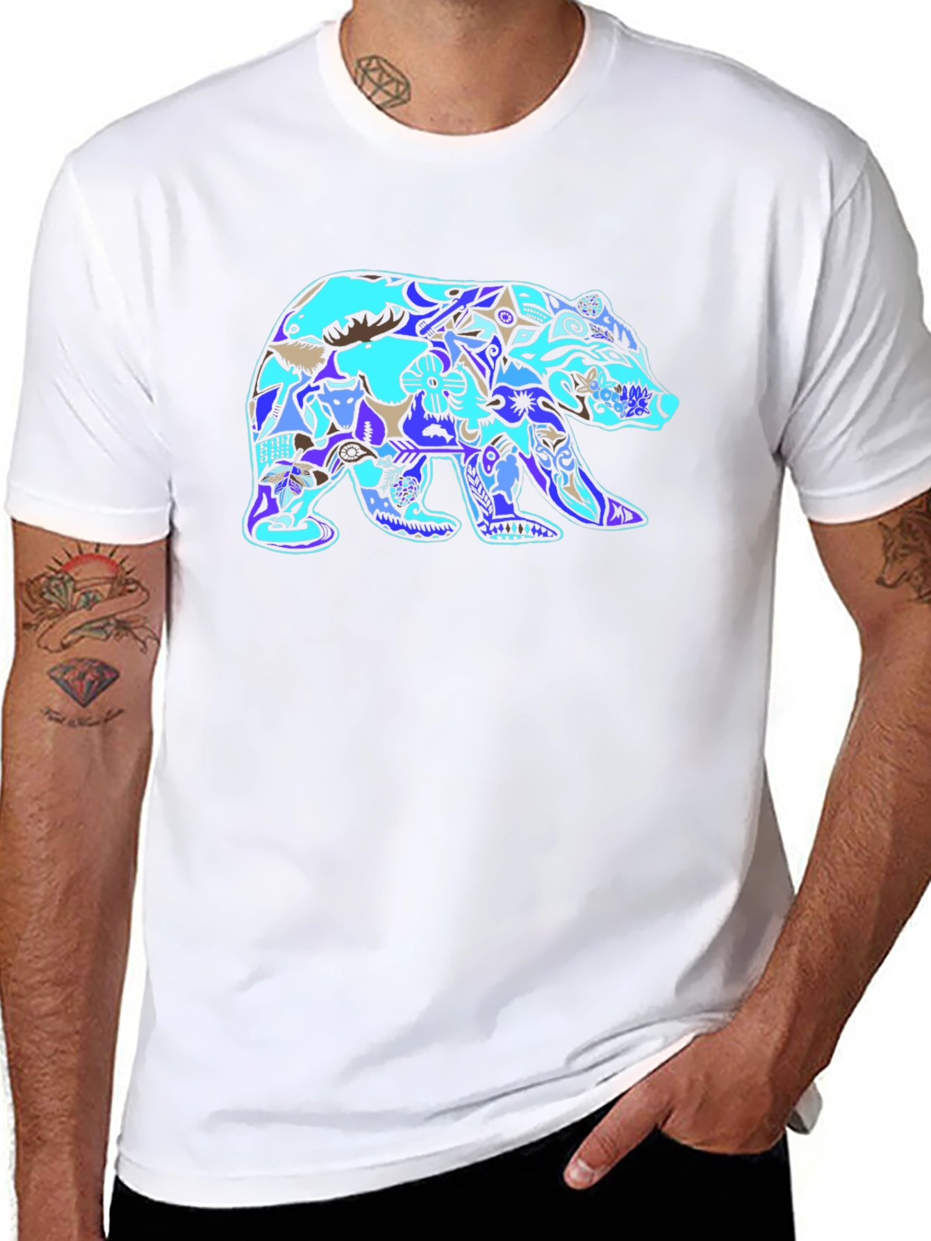 Bear Design Mens Black T-Shirt
