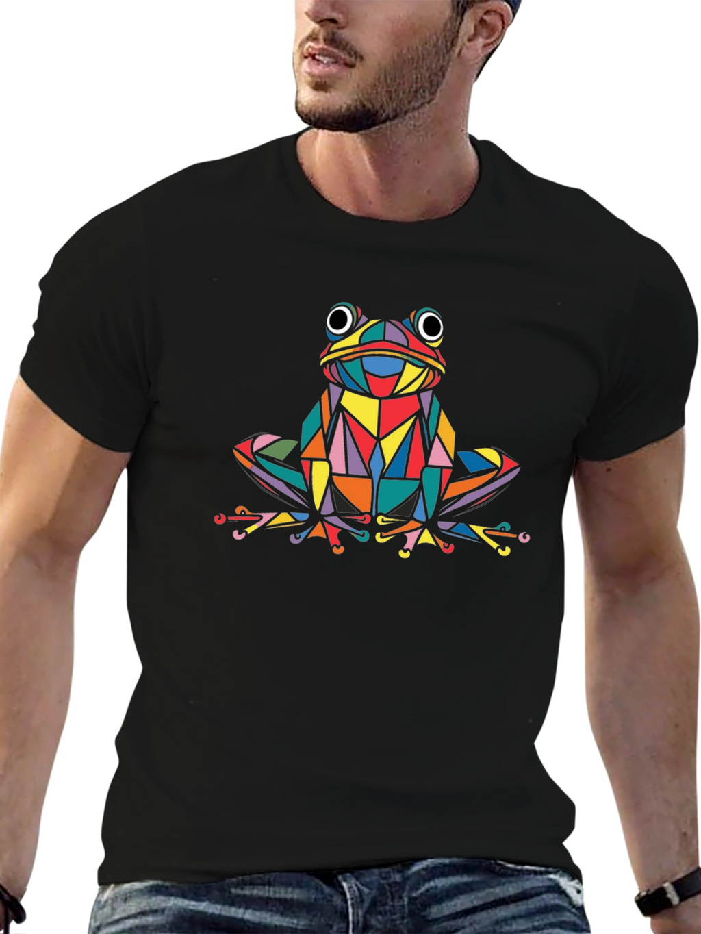 Geometric Frog Graphic Black T-Shirt