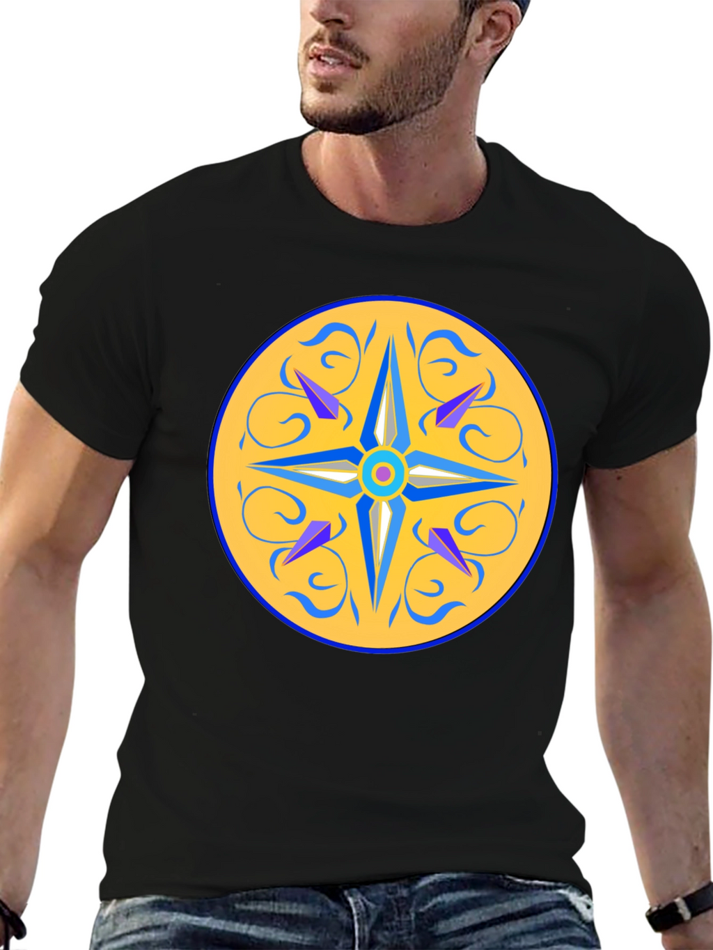 Unique Mandala Design Black T-Shirt