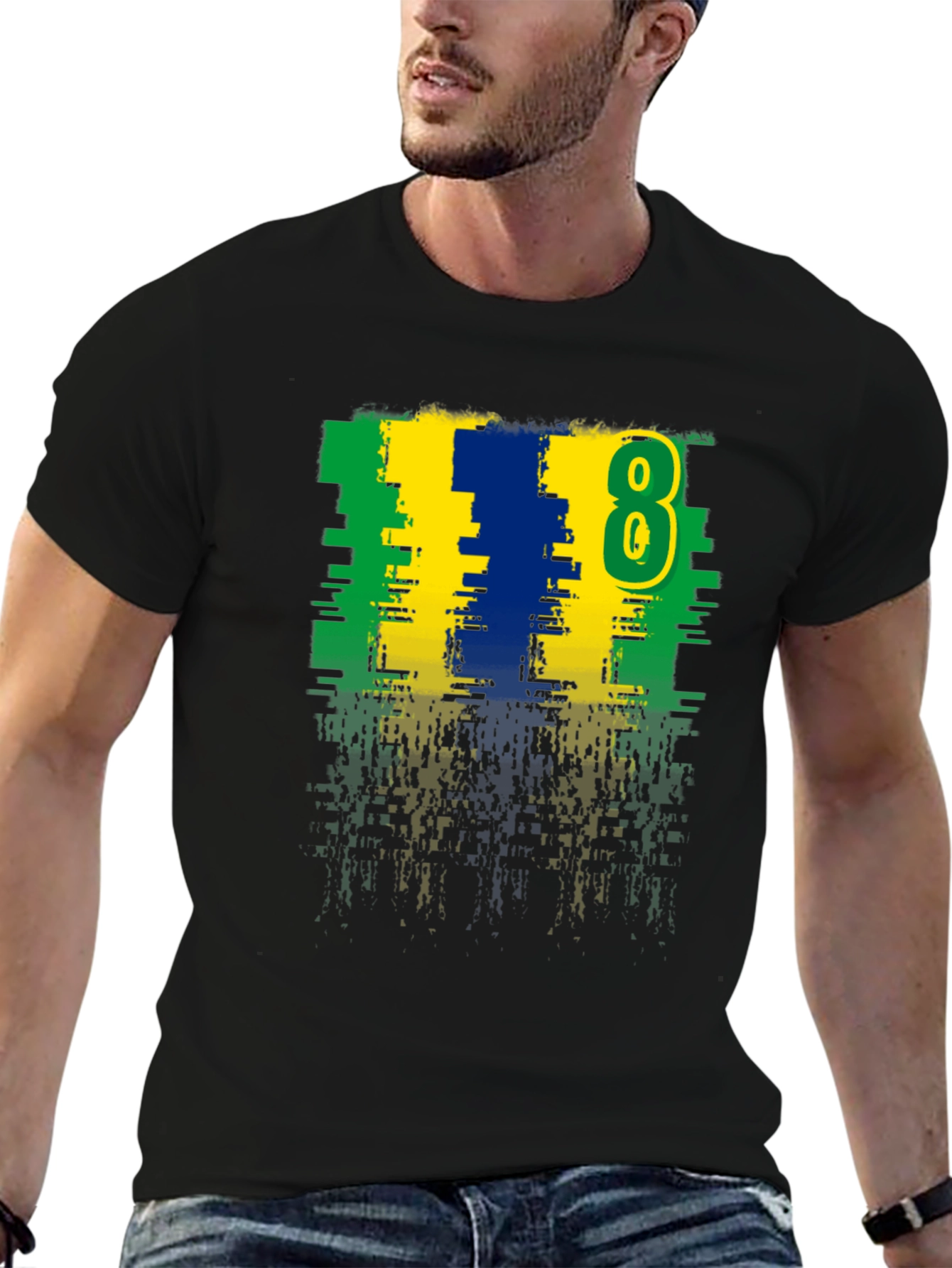 Distressed Number 8 Graphic Tee - Casual Style