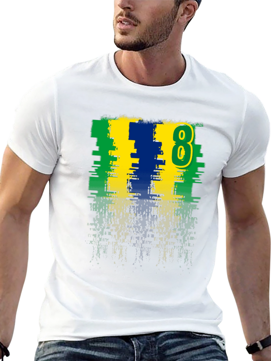 Distressed Number 8 Graphic Tee - Casual Style