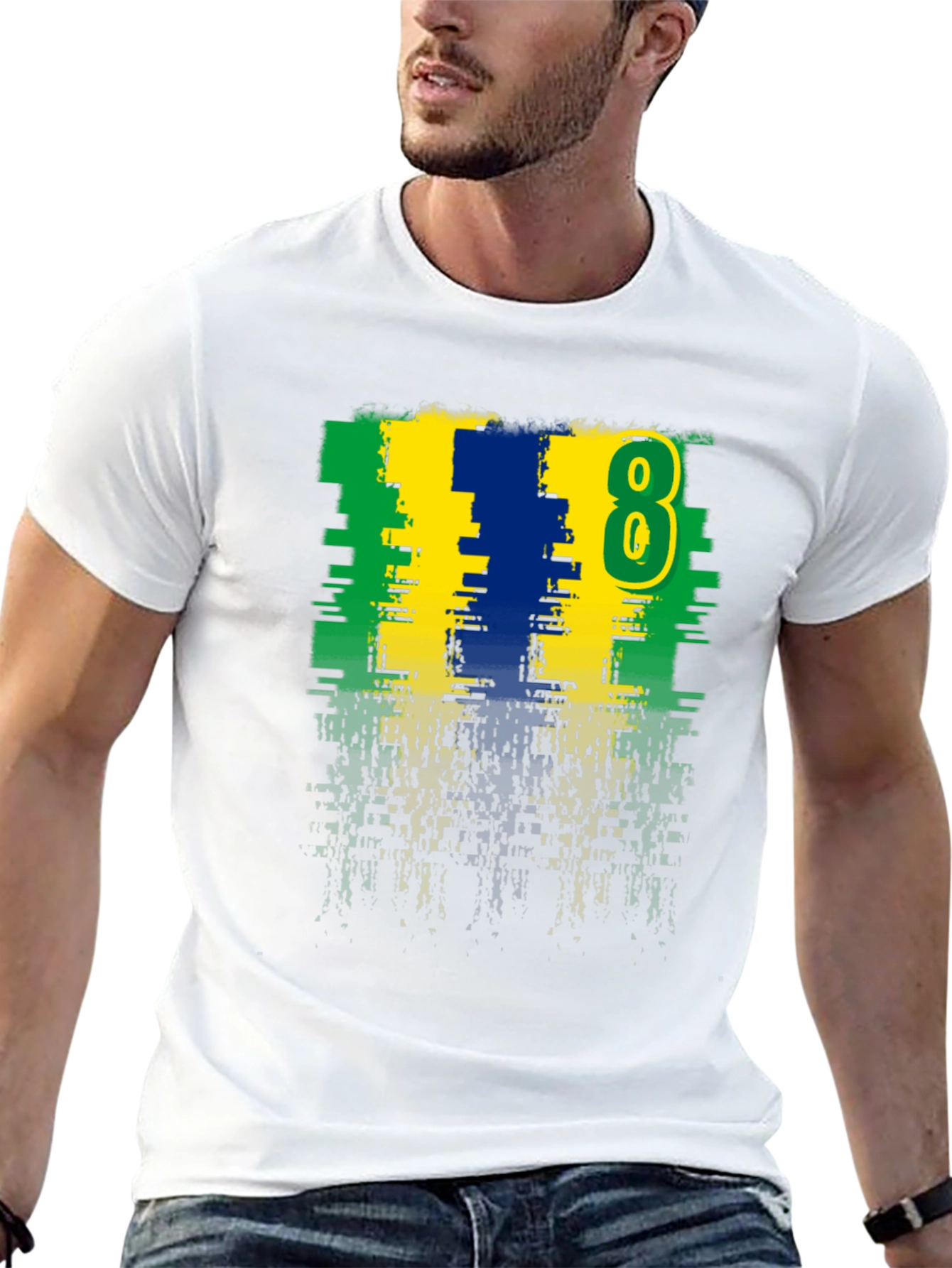 Distressed Number 8 Graphic Tee - Casual Style