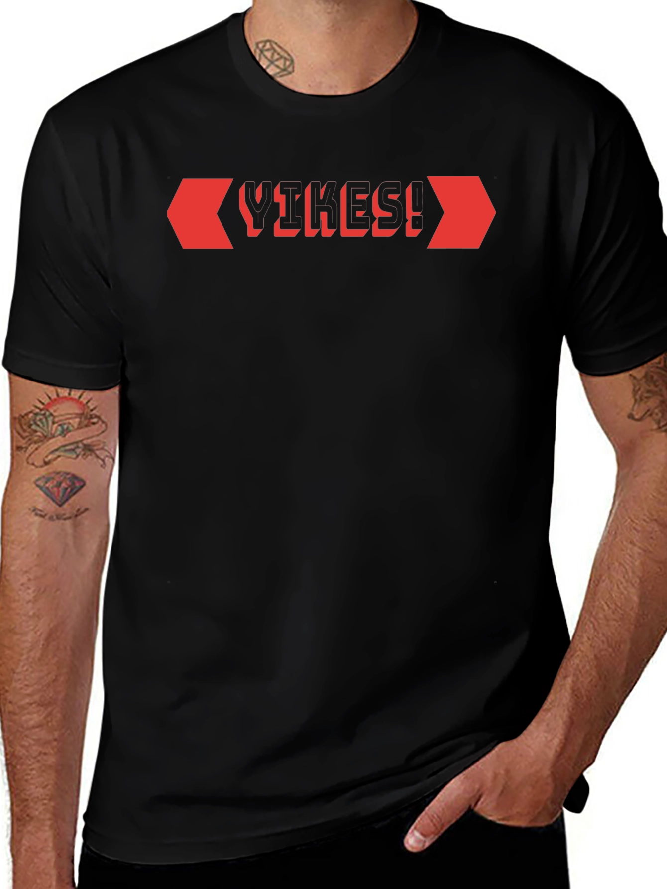Black T-Shirt with Red Geometric Design