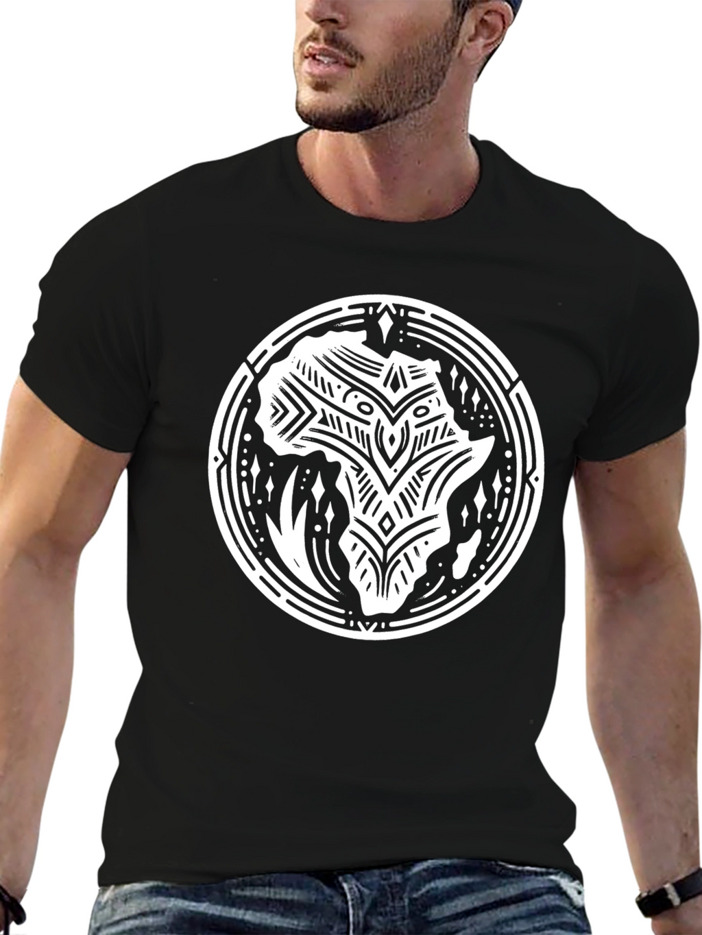 Tribal Africa Graphic Tee - Black Cotton T-Shirt